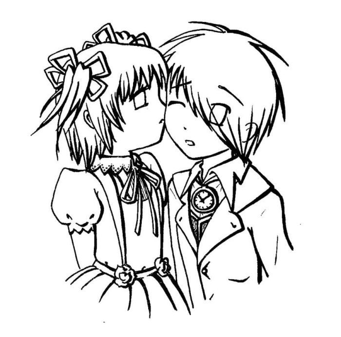 Anime chibi couple coloring pages dragoart