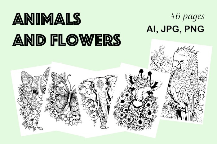 Floral animal coloring pages