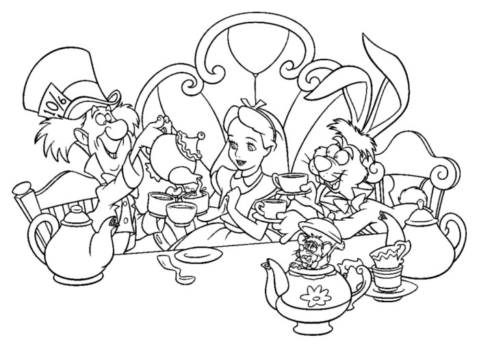 Alice and hatter coloring pages anime