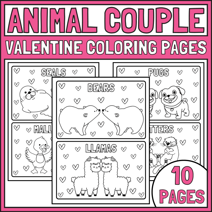 Animal valentines coloring pages