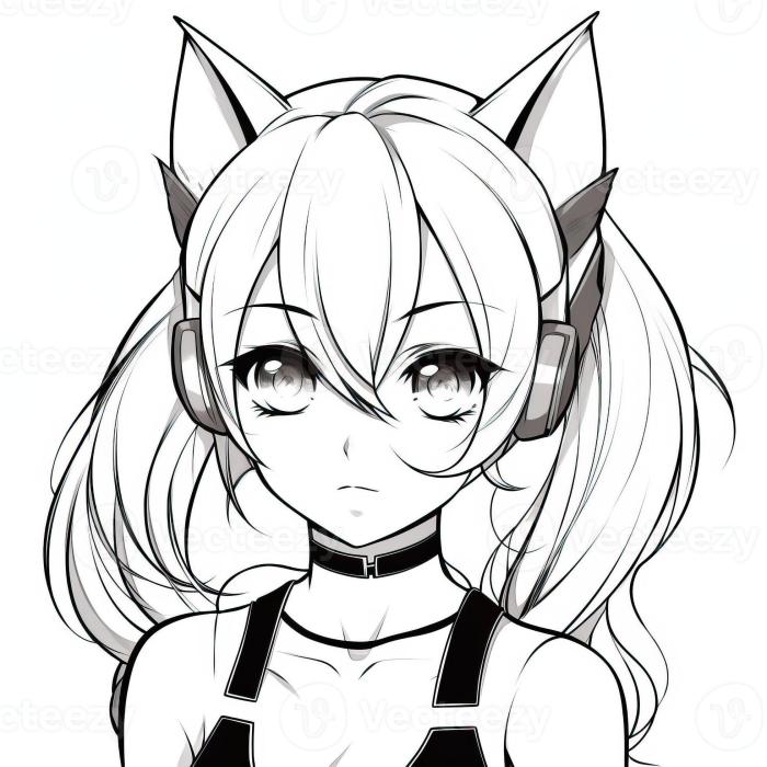 Anime female neko coloring pages