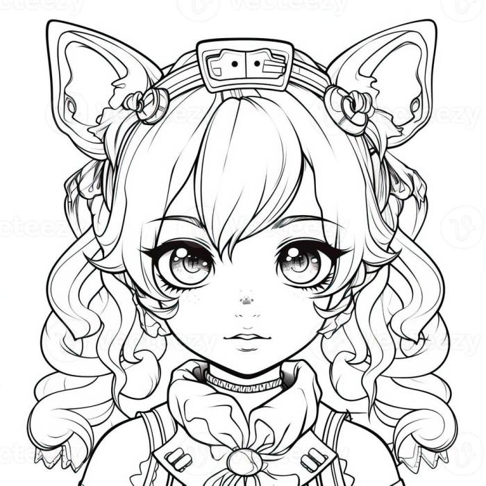 Anime female neko coloring pages