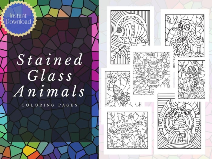 Stained glass coloring pages animals