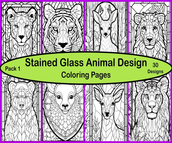 Stained glass coloring pages animals