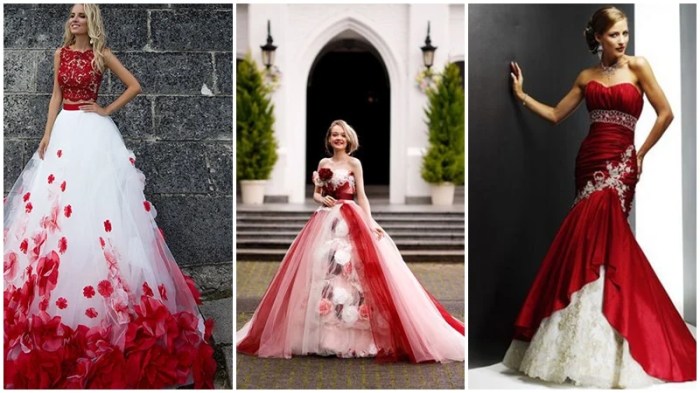 Wedding dresses in red and white